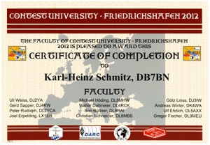 Zertifikat der Contest University 2012 in Friedrichshafen