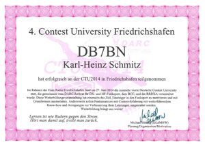 Zertifikat der Contest University 2014 in Friedrichshafen
