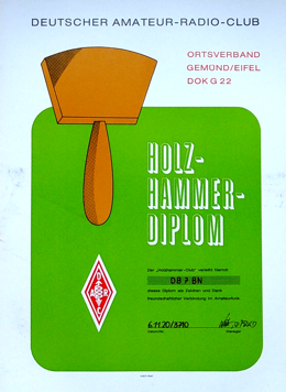 Holzhammer-Diplom des OV Gemünd in der Eifel