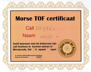 Morse TOF (The Other Food) certificaat